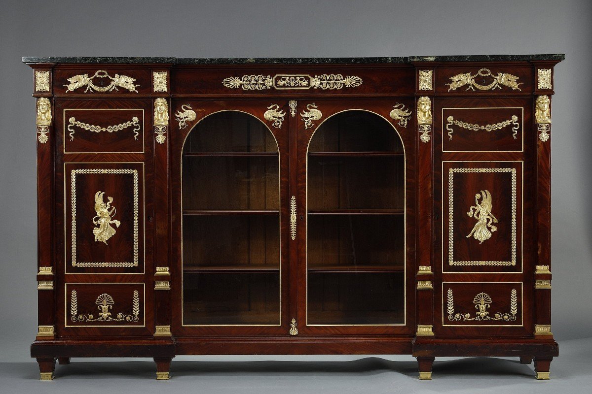 Important Low Bookcase In Mahogany And Mahogany Veneer