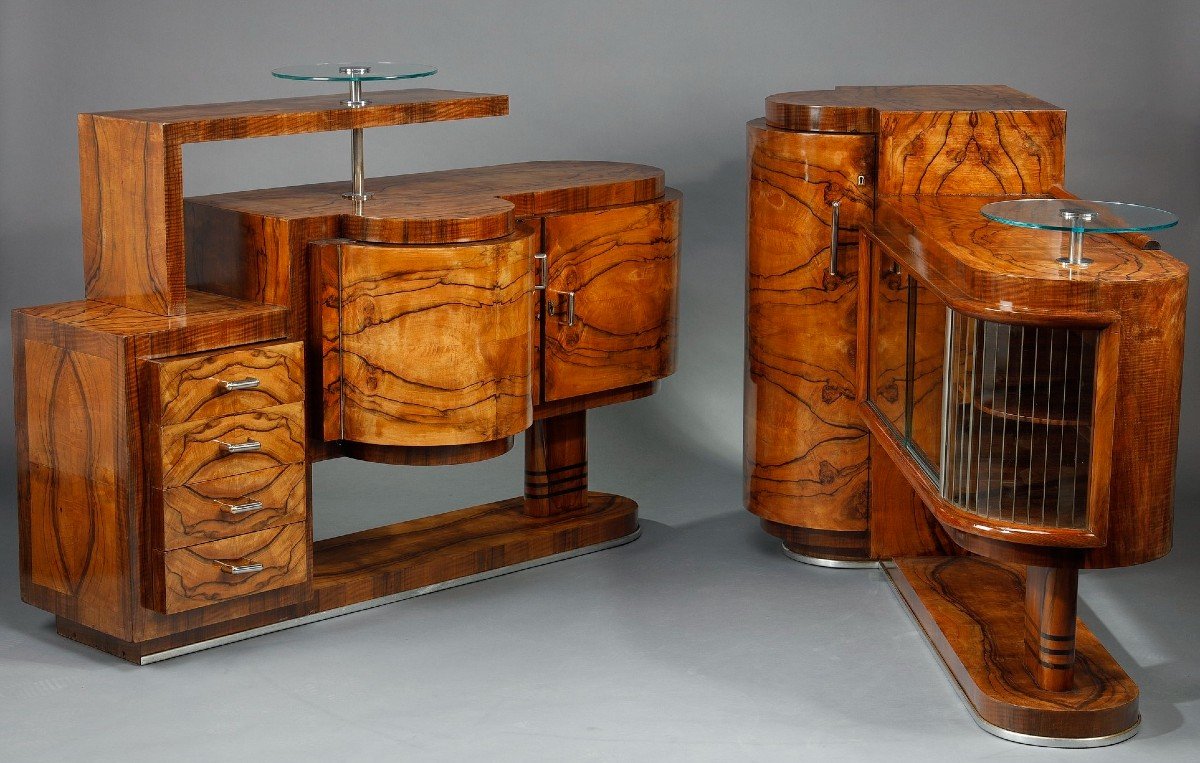 Set Of 2 Art Deco Walnut Furniture