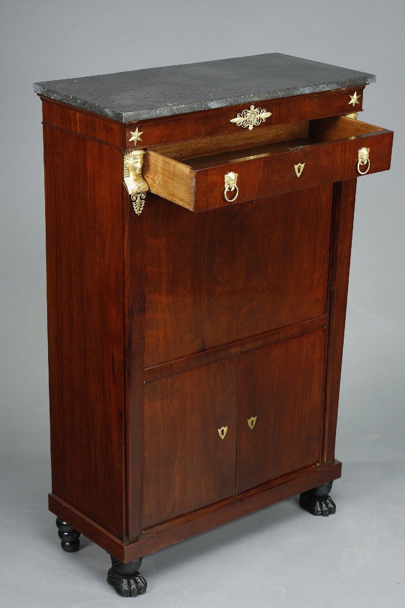 Consulate Chest Of Drawers & Secretary In Mahogany And Mahogany Veneer-photo-3