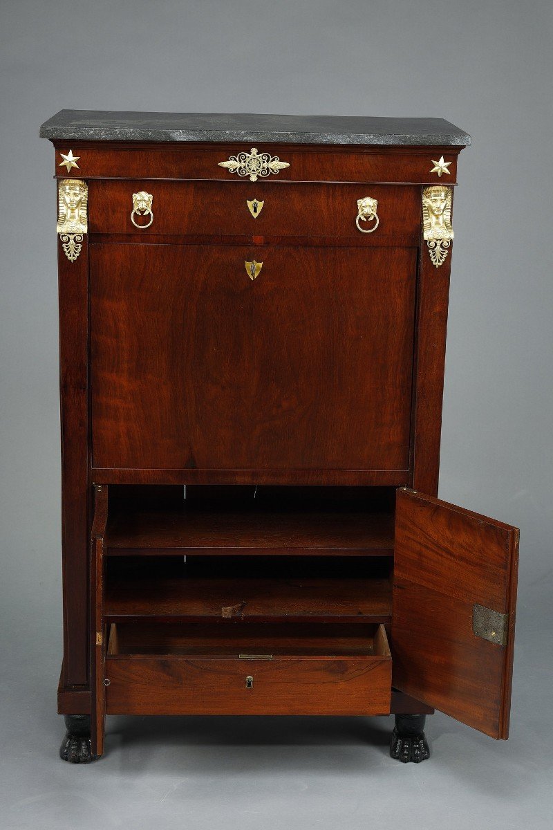 Consulate Chest Of Drawers & Secretary In Mahogany And Mahogany Veneer-photo-4