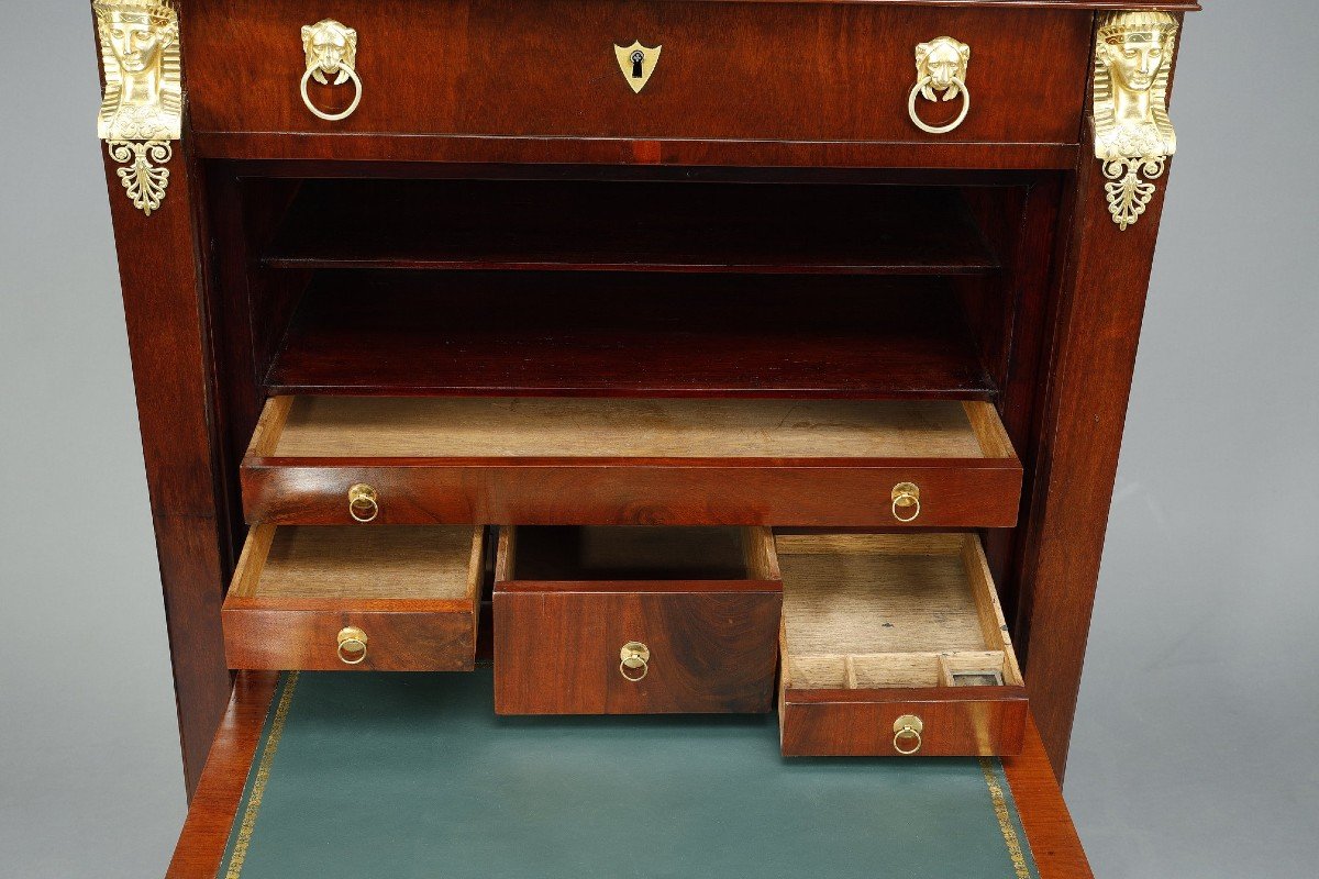 Consulate Chest Of Drawers & Secretary In Mahogany And Mahogany Veneer-photo-1