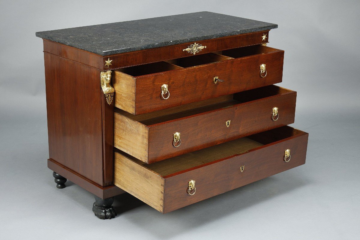 Consulate Chest Of Drawers & Secretary In Mahogany And Mahogany Veneer-photo-4