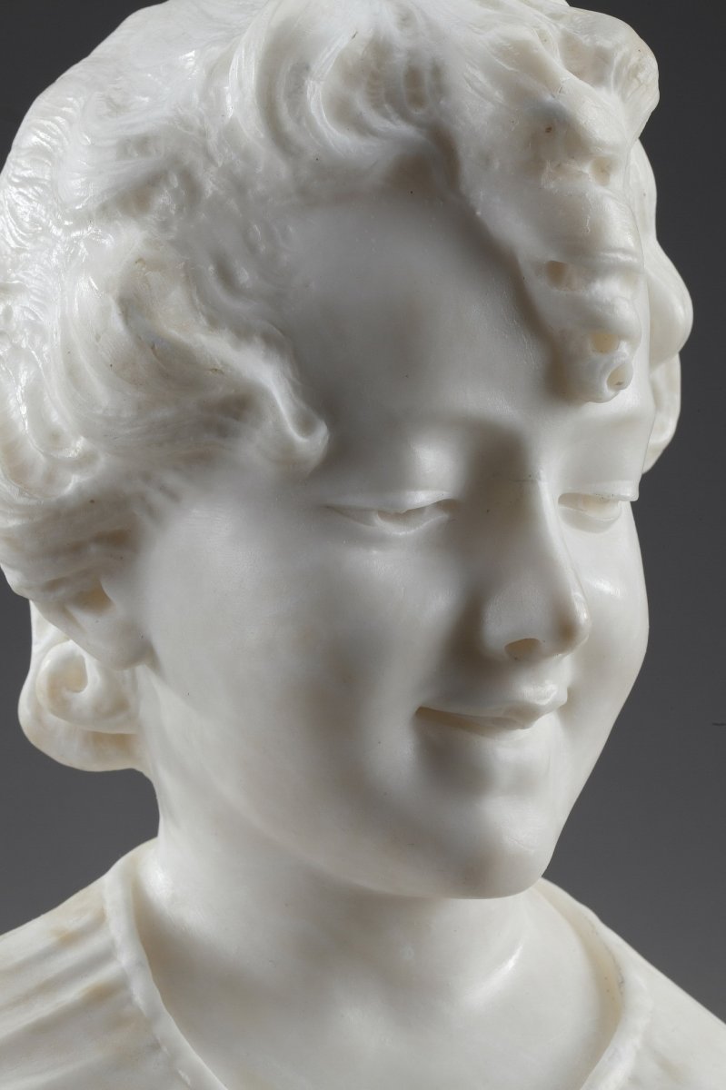 19th Century Alabaster Sculpture: Bust Of A Young Girl-photo-2