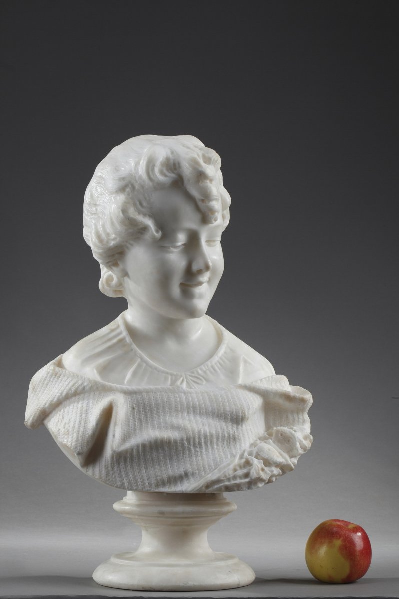 19th Century Alabaster Sculpture: Bust Of A Young Girl-photo-4