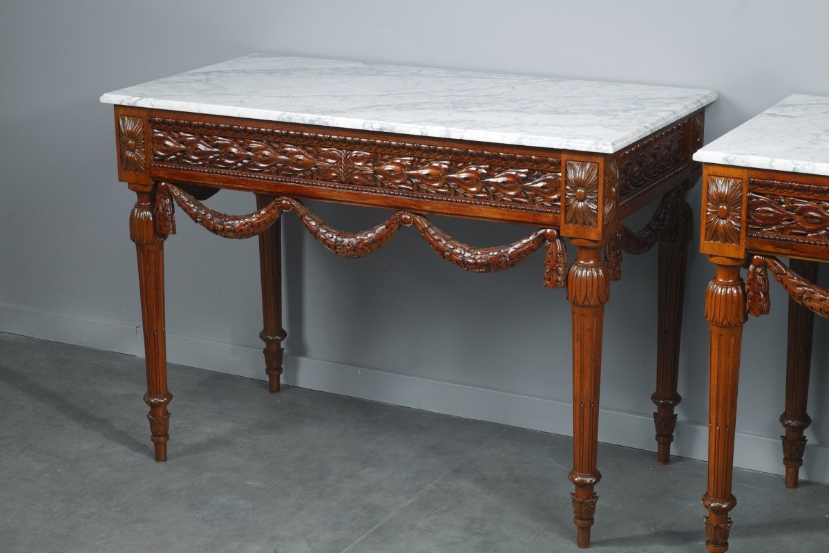 Pair Of Louis XVI-style Walnut Consoles Tables-photo-4