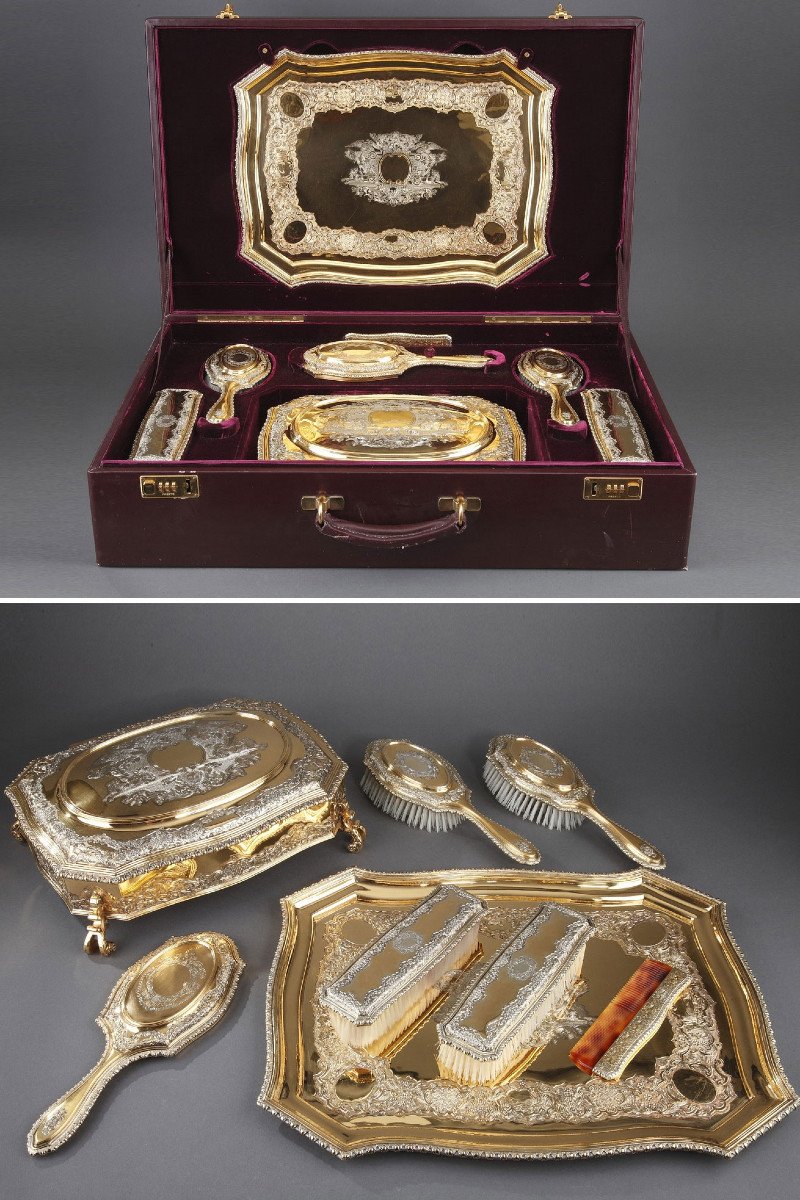 Silver-gilt Dressing-table Service By Lionel Alfred Crichton, London, 1917