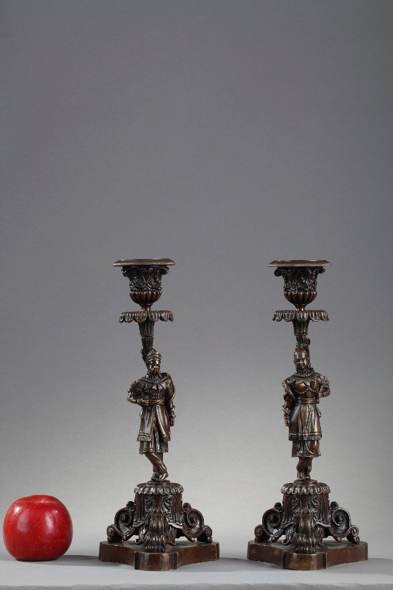 Pair Of Bronze Candlesticks In Chinese Taste-photo-2