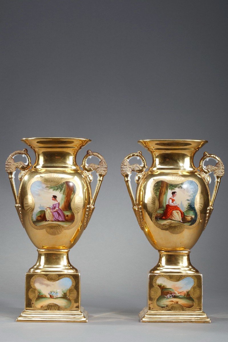 Pair Of Oratory Vases In Porcelain From Paris