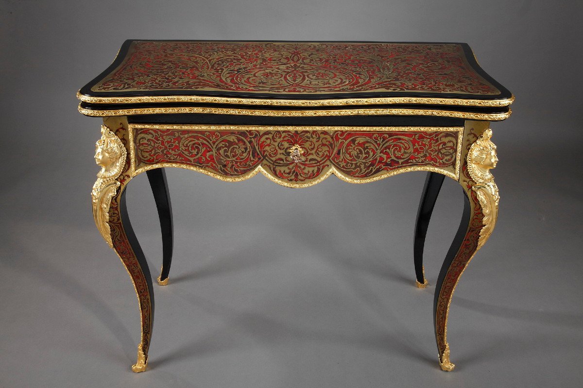 Console And Game Table In Boulle Marquetry-photo-3