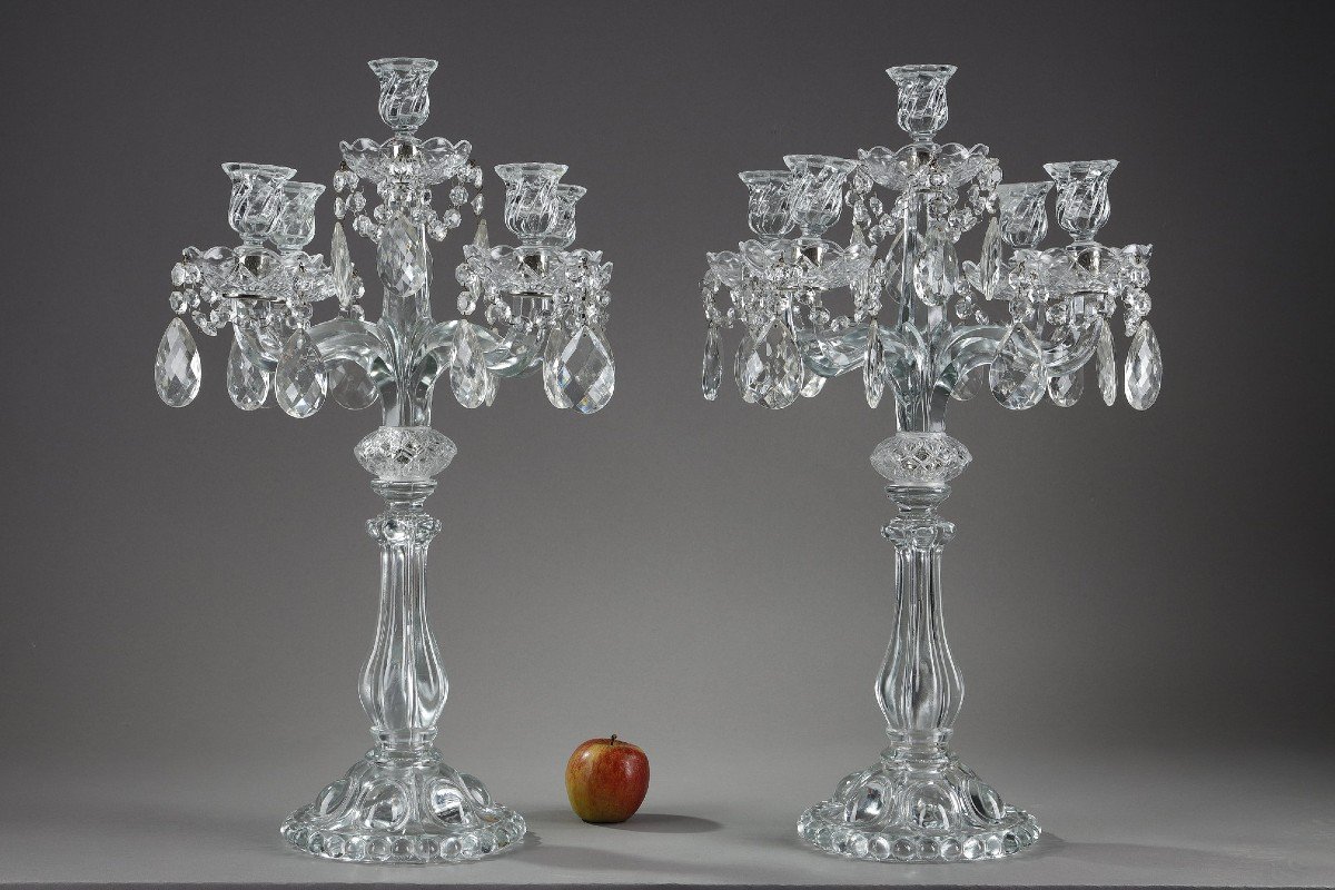 Paire De Candélabres En Verre Et Pampilles De Cristal-photo-2