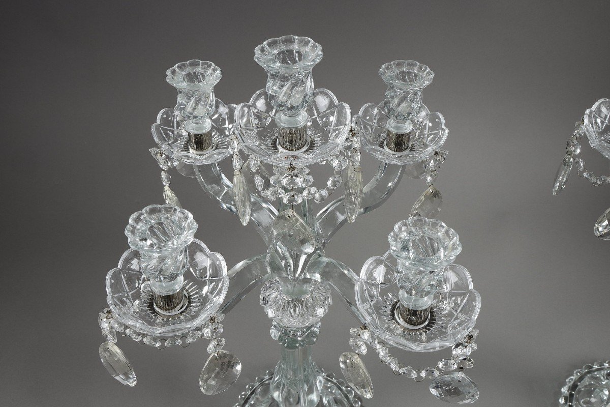 Paire De Candélabres En Verre Et Pampilles De Cristal-photo-6