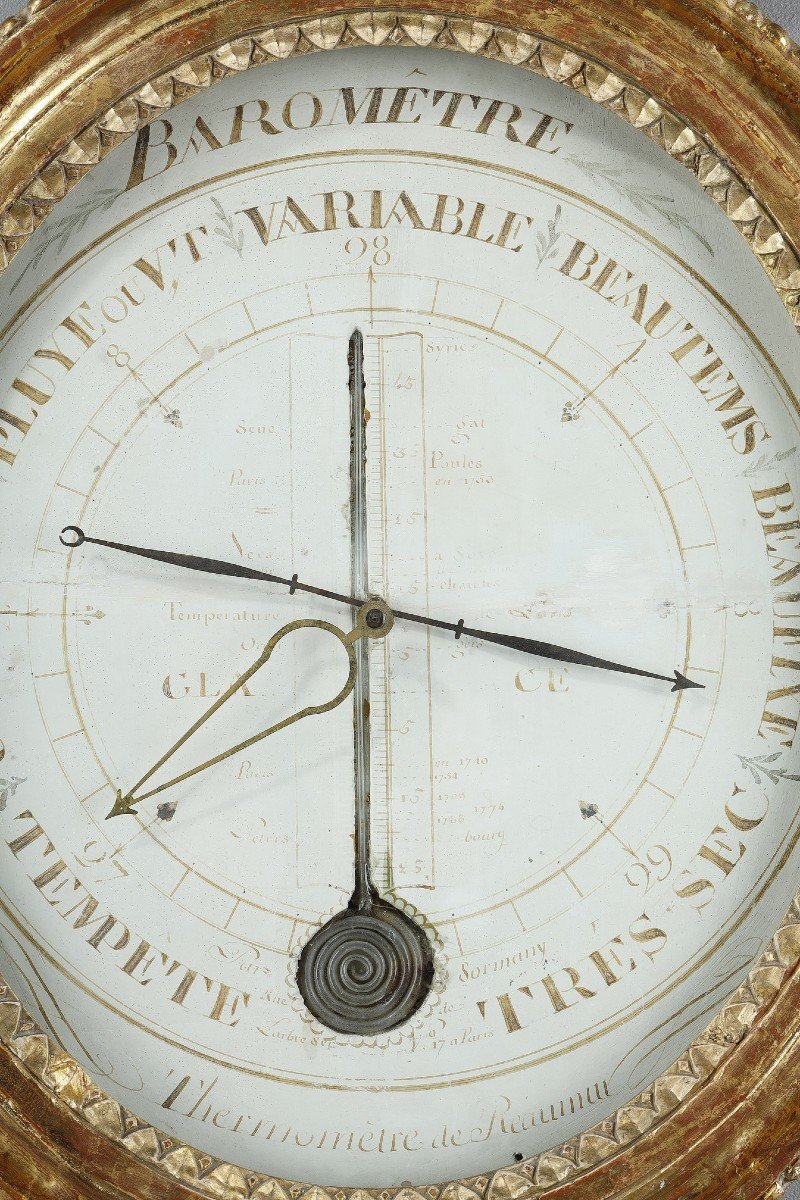 Barometer-thermometer In Gilt Wood, Louis XVI Period-photo-1