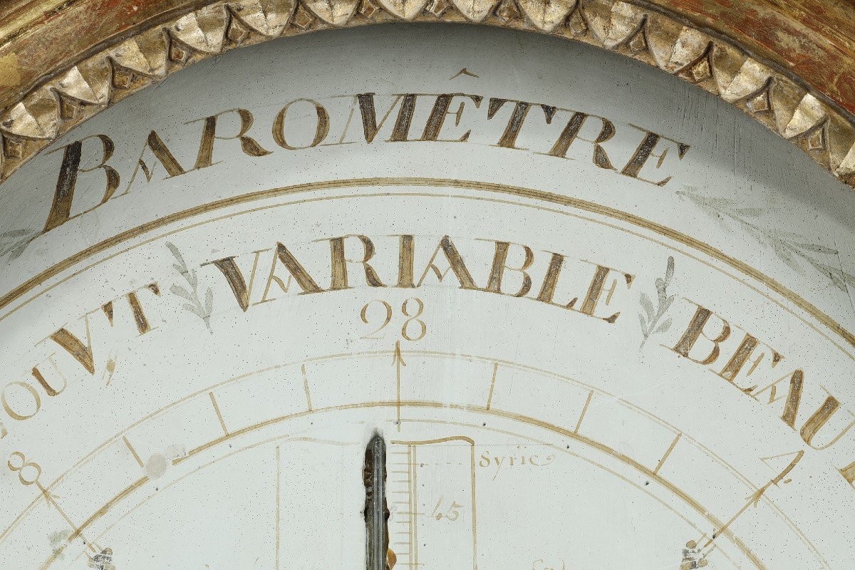 Barometer-thermometer In Gilt Wood, Louis XVI Period-photo-2