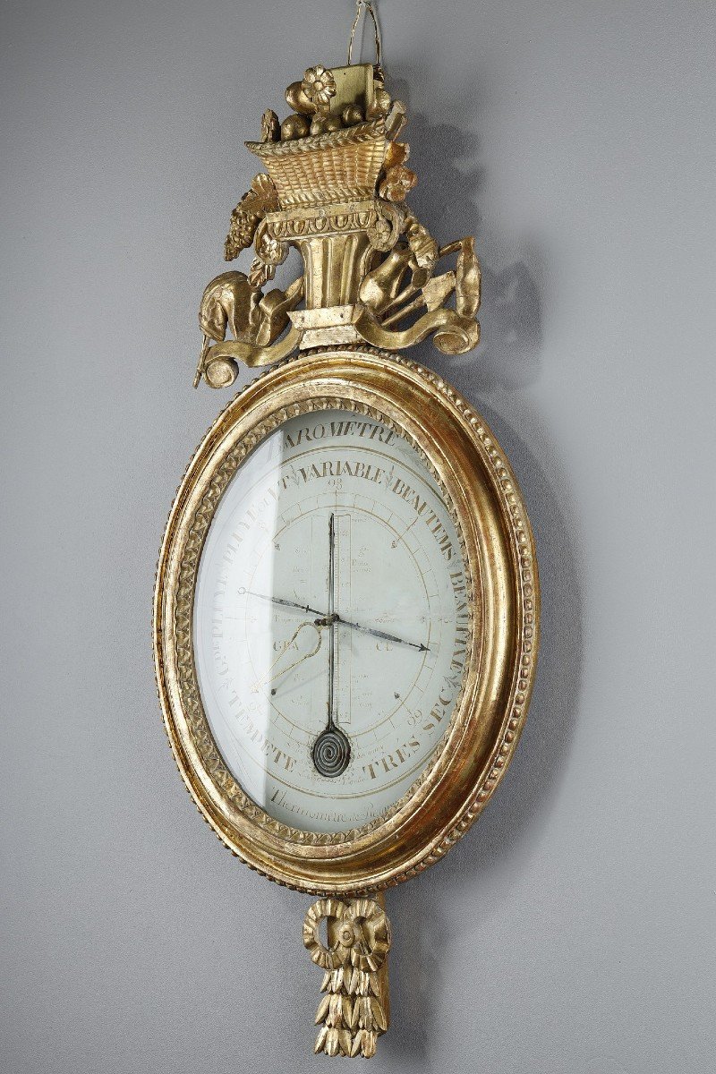 Barometer-thermometer In Gilt Wood, Louis XVI Period-photo-7