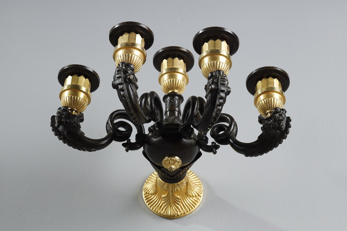 Pair Of Restauration Period Sconces In Bronze-photo-1