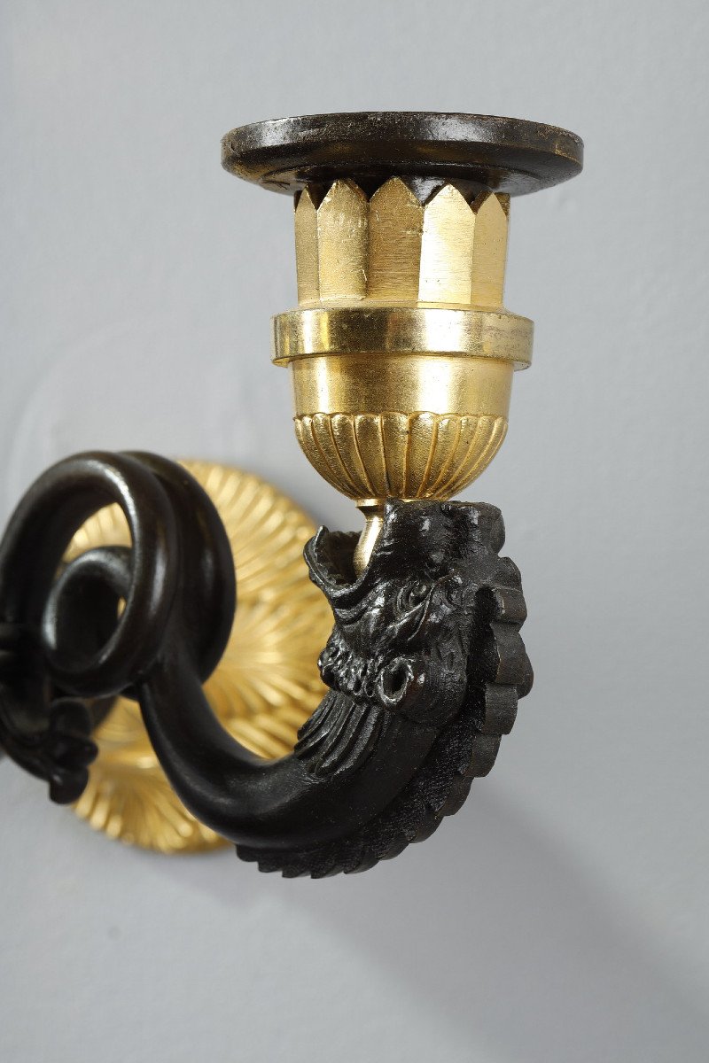 Pair Of Restauration Period Sconces In Bronze-photo-6