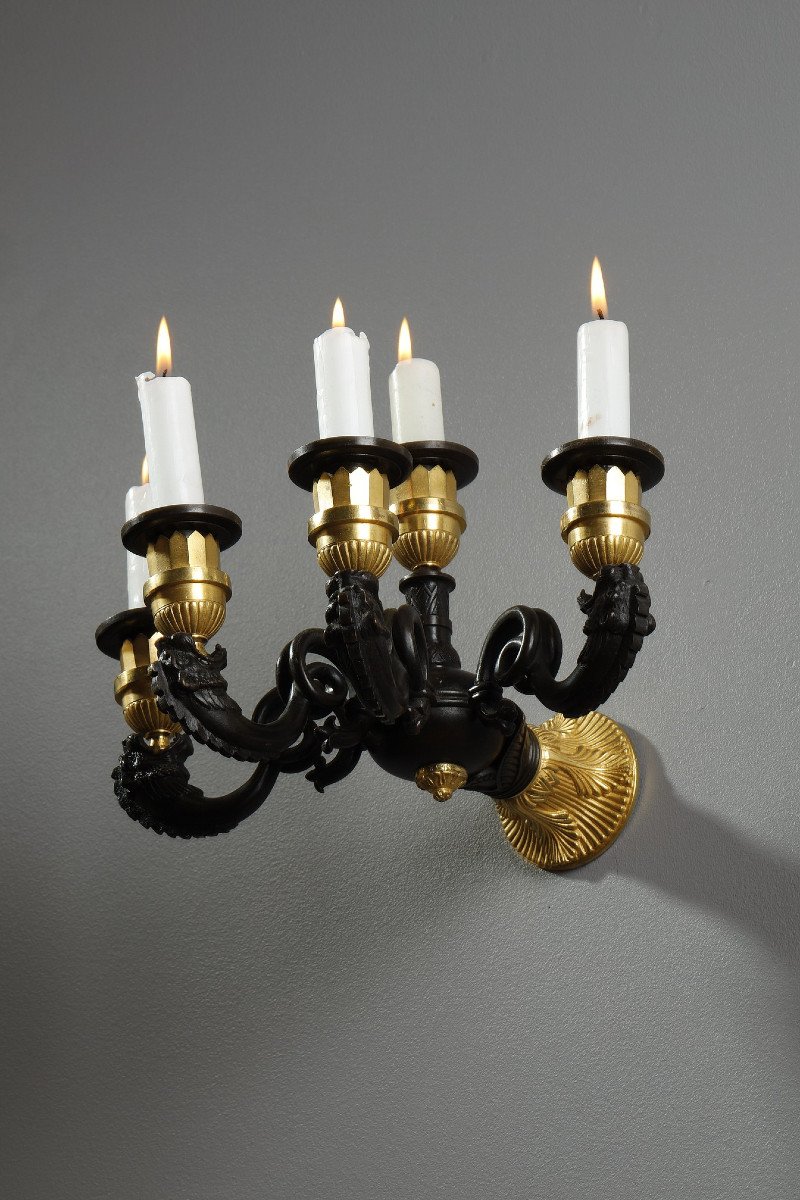 Pair Of Restauration Period Sconces In Bronze-photo-7