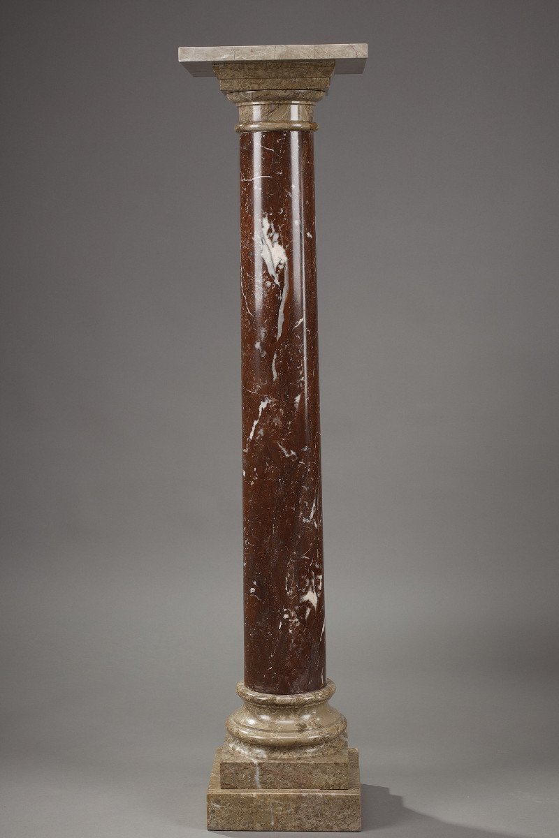 Column In Red And Grey Marble From The 19th Century-photo-2