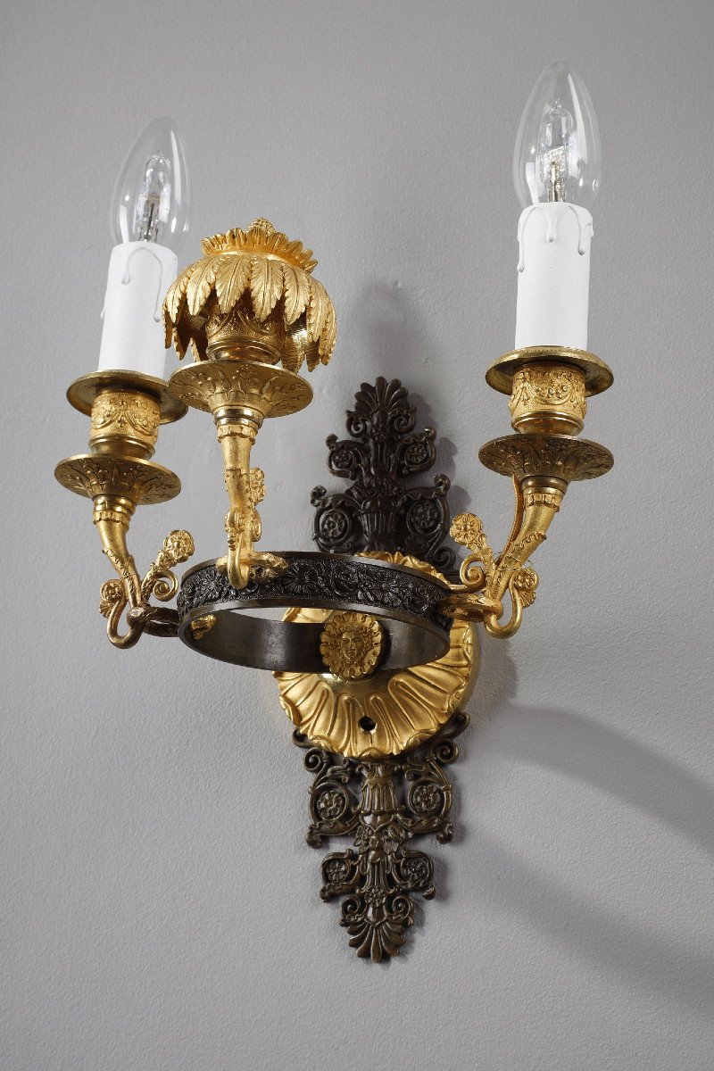 Pair Of Sconces In Chiseled And Gilt Bronze, Charles X Period-photo-3