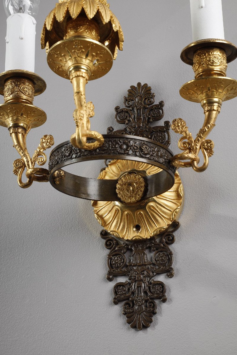 Pair Of Sconces In Chiseled And Gilt Bronze, Charles X Period-photo-1