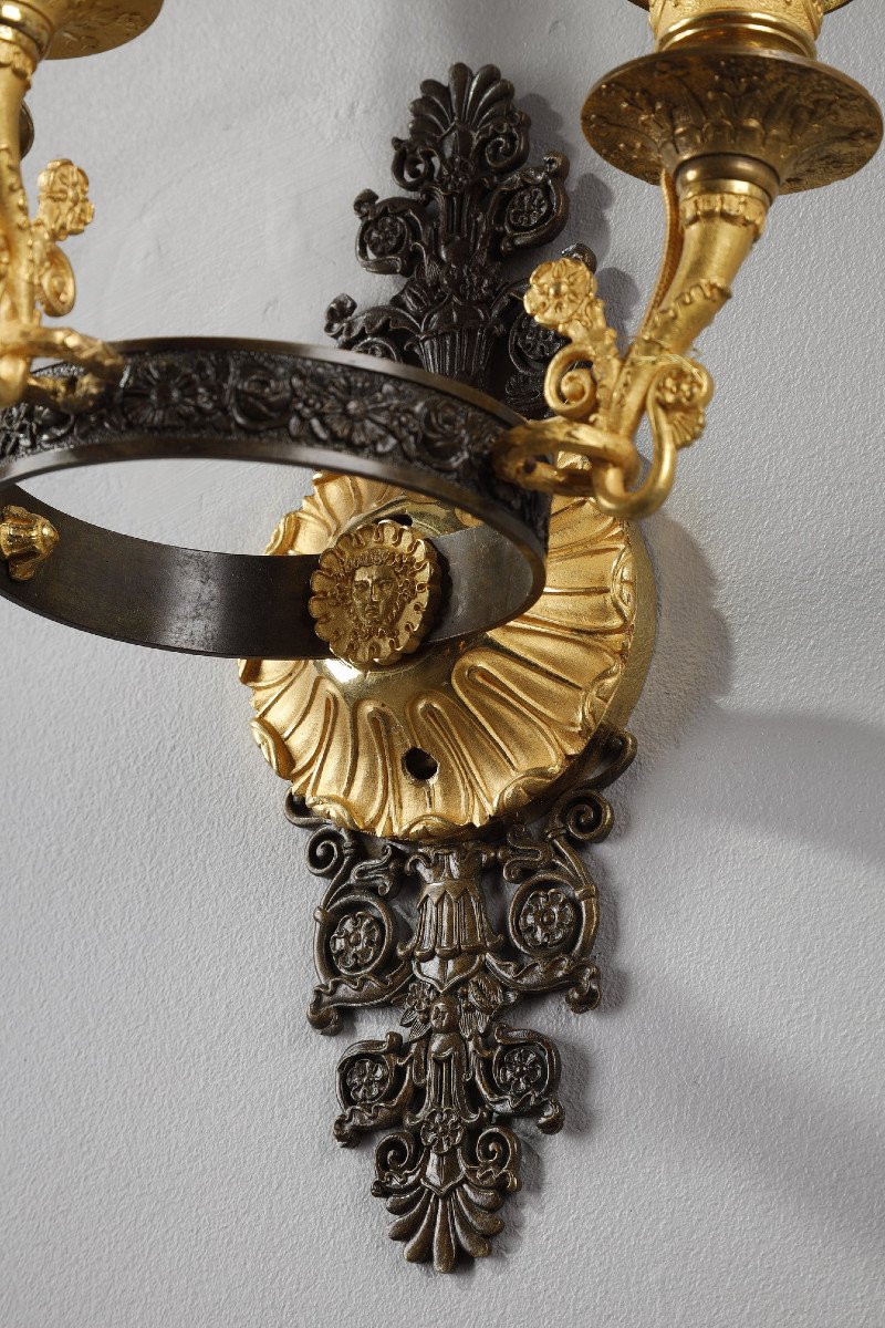 Pair Of Sconces In Chiseled And Gilt Bronze, Charles X Period-photo-2