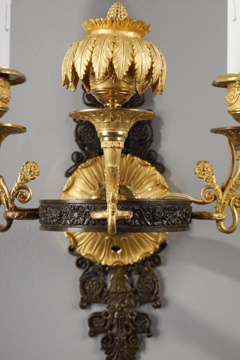 Pair Of Sconces In Chiseled And Gilt Bronze, Charles X Period-photo-5