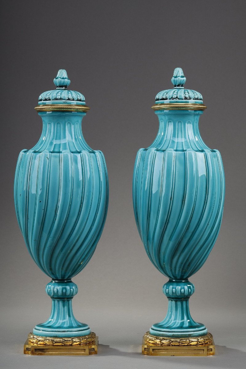 Pair Of Louis XVI Style Covered Vases In Ceramic