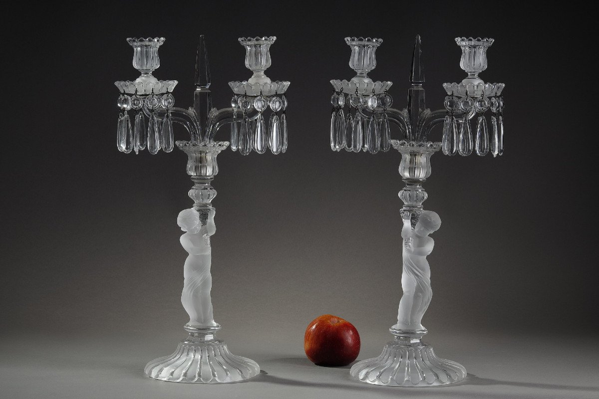 Pair Of Candelabras In Baccarat Crystal-photo-2