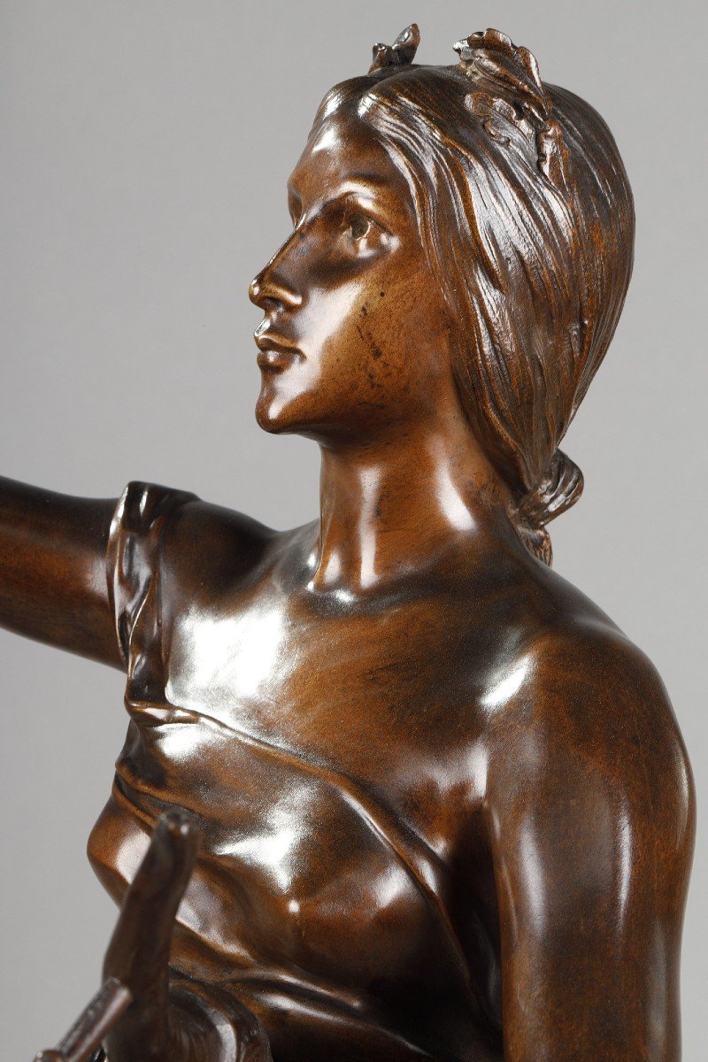 Figure In Patinated Bronze Medal, Muse Of The Woods, After Henri-louis Levasseur-photo-3