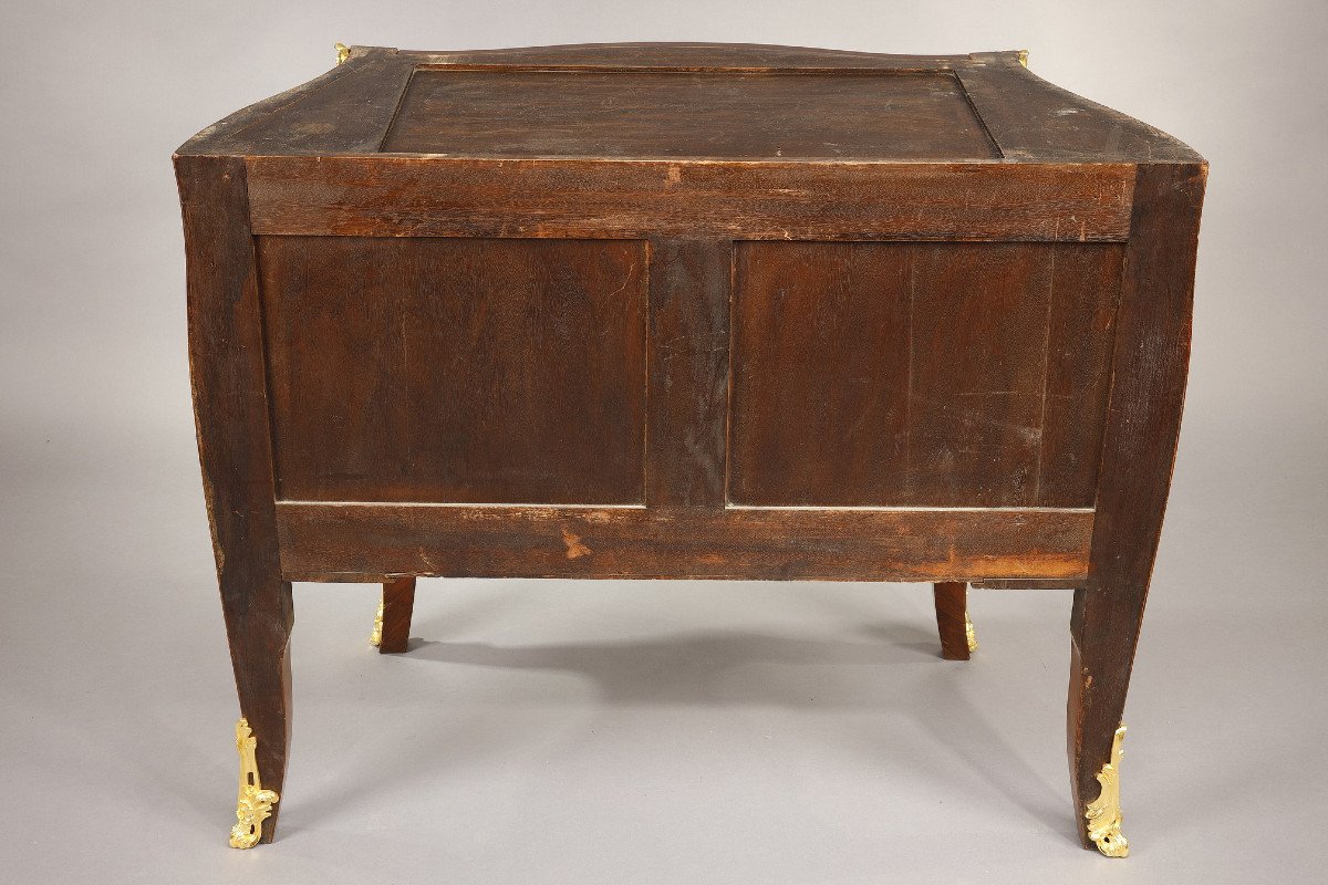 Louis XV Style Curved Commode With Marquetry And Gilt Bronze Decor-photo-2