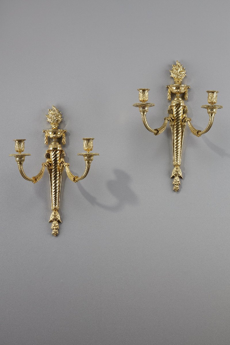 Pair Of Louis XVI Style Gilt Bronze Sconces