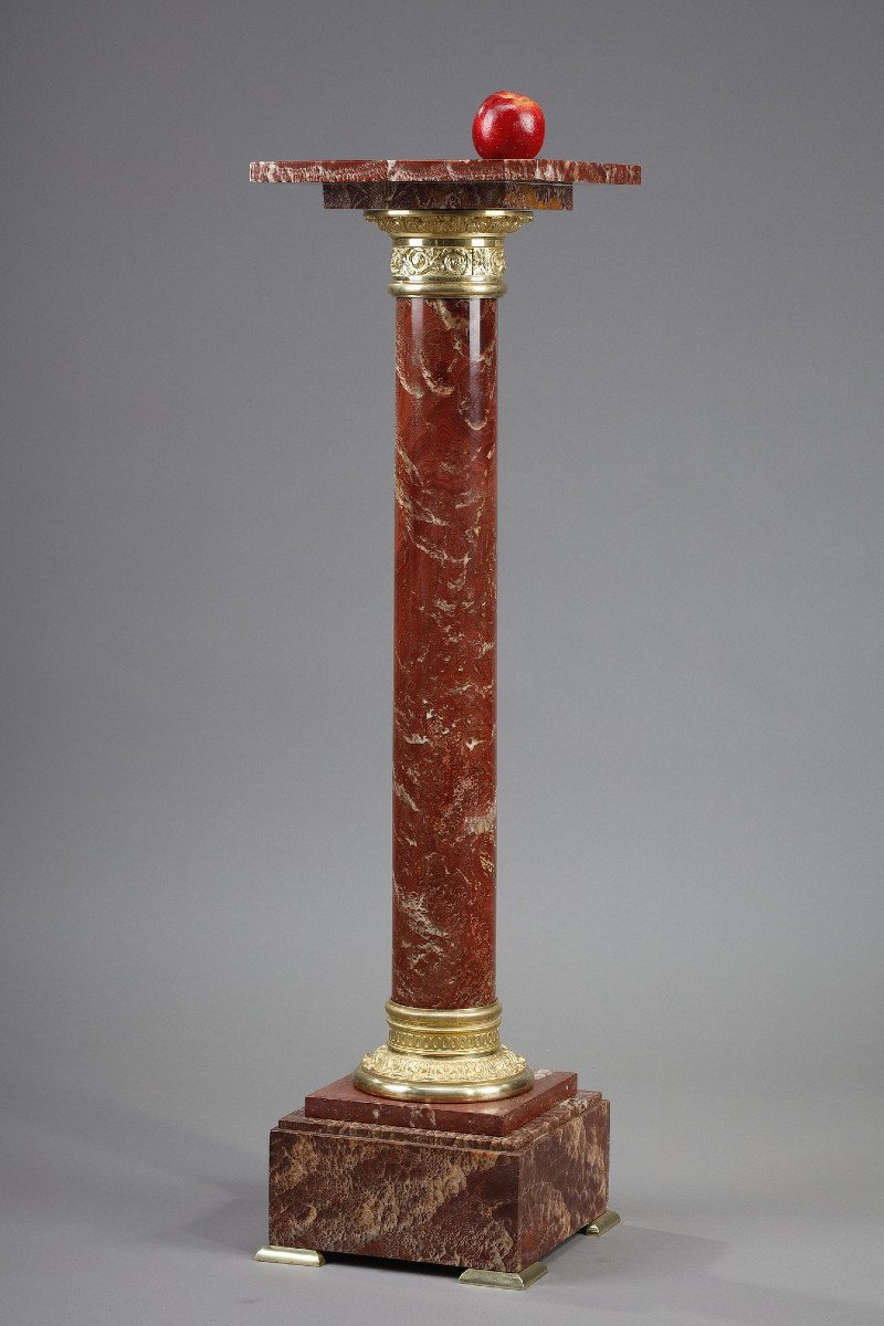 Red Marble Column With Gilt Bronze Decor-photo-2