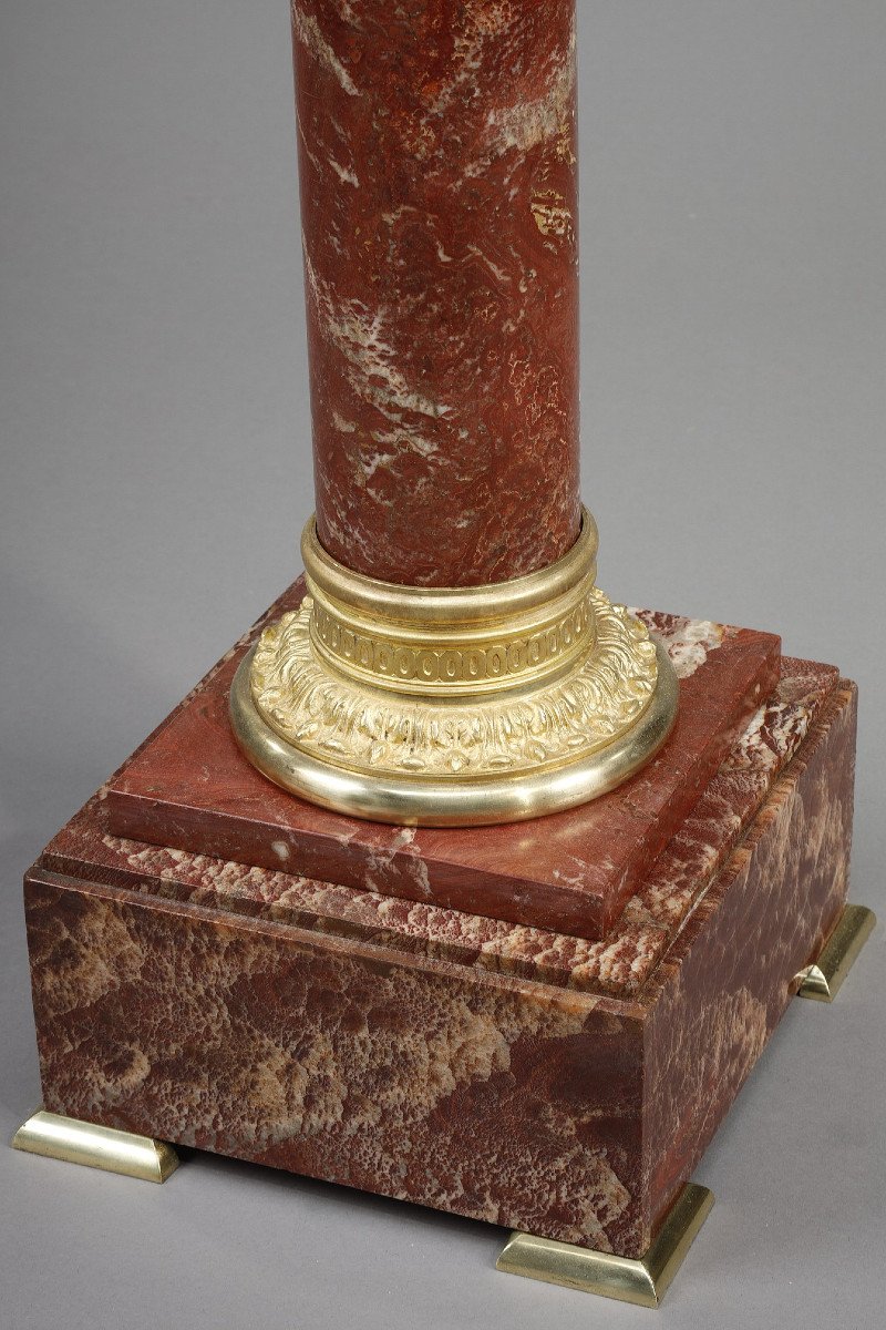 Red Marble Column With Gilt Bronze Decor-photo-4