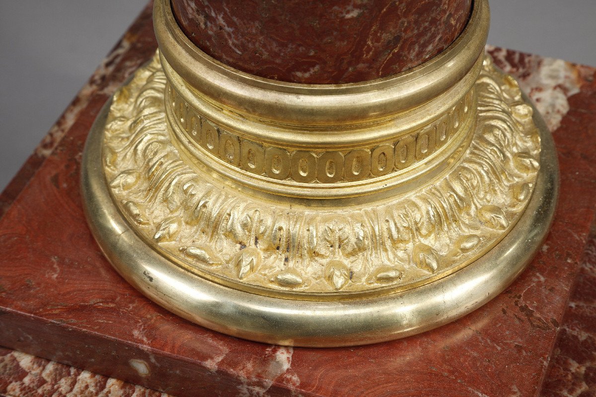 Red Marble Column With Gilt Bronze Decor-photo-4