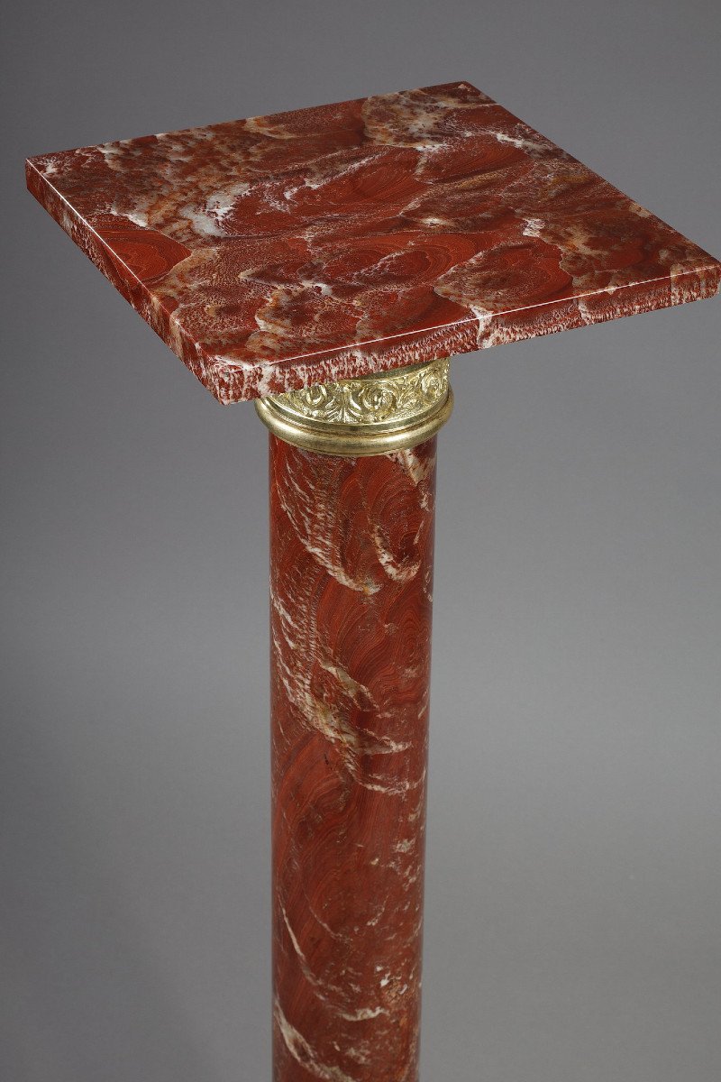 Red Marble Column With Gilt Bronze Decor-photo-6