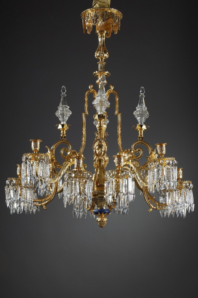 Important Chandelier Decorated With Masks In Gilt Bronze And Crystal-photo-2