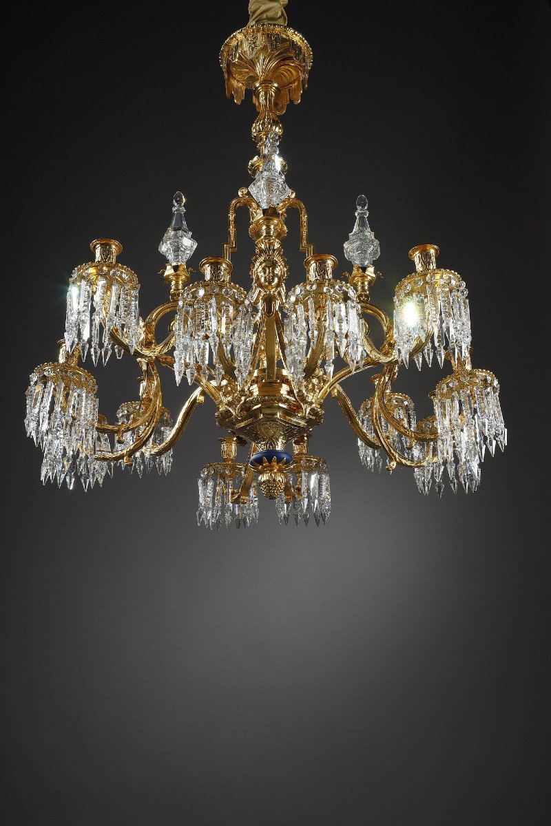 Important Chandelier Decorated With Masks In Gilt Bronze And Crystal-photo-4