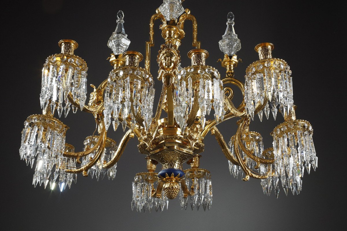 Important Chandelier Decorated With Masks In Gilt Bronze And Crystal-photo-1