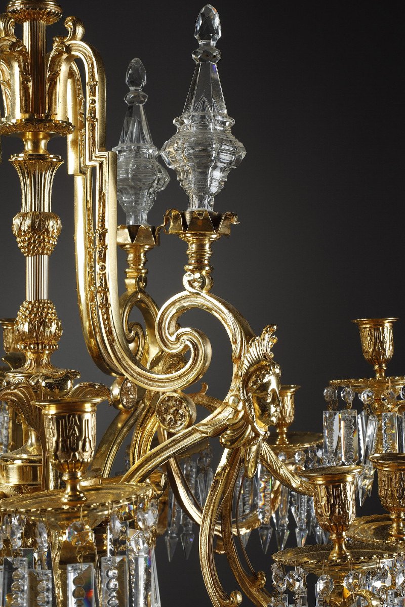 Important Chandelier Decorated With Masks In Gilt Bronze And Crystal-photo-6