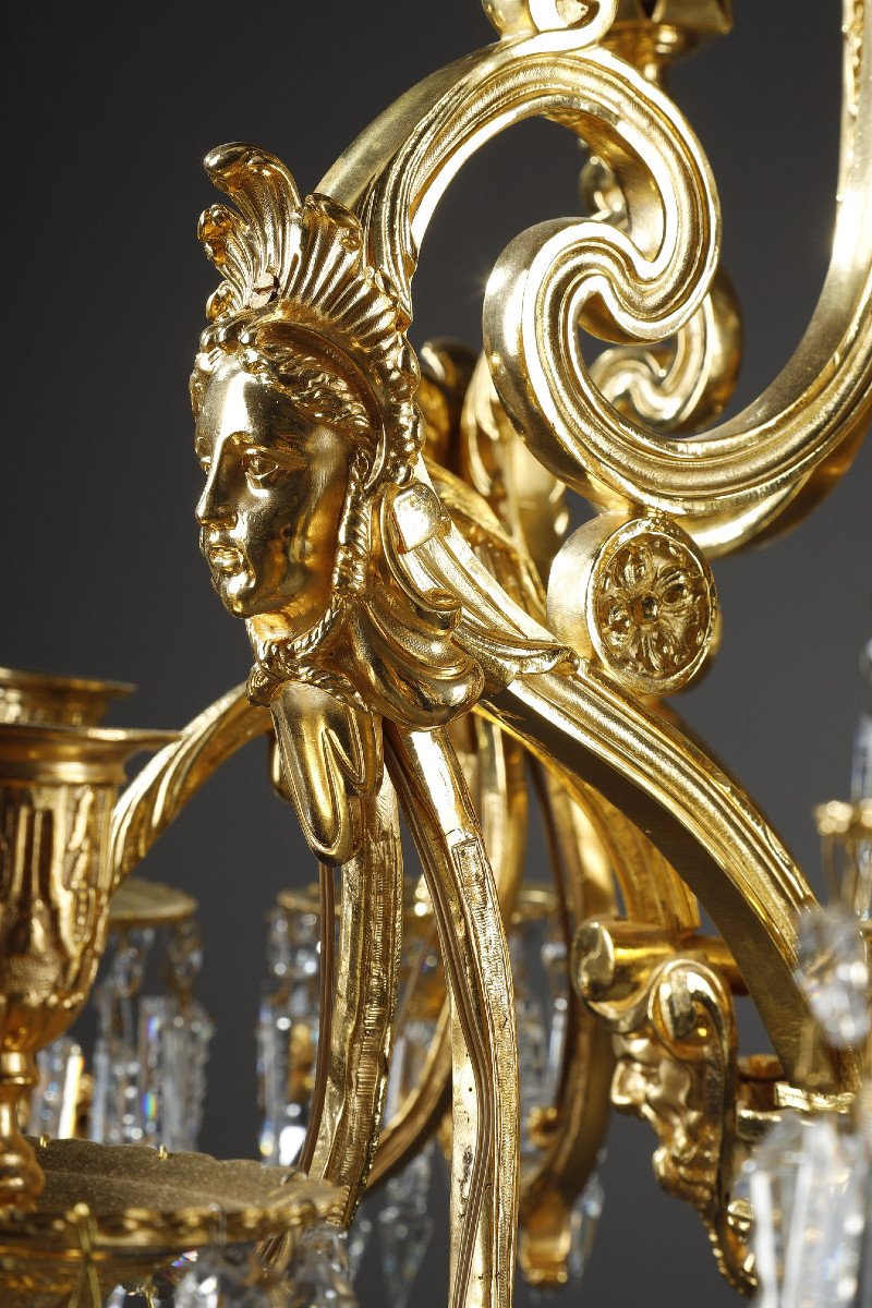 Important Chandelier Decorated With Masks In Gilt Bronze And Crystal-photo-7