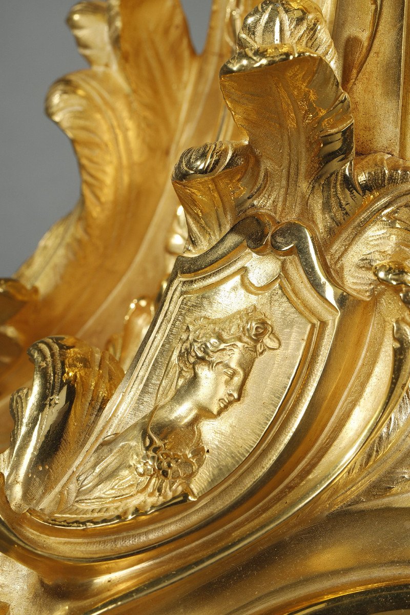 Rococo Pendulum In Gilt And Chiseled Bronze, Raingo And Brothers-photo-4