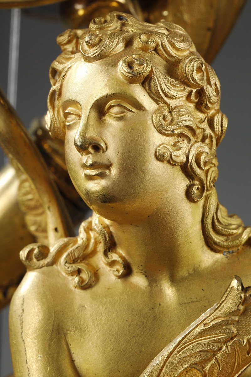 Winged Genius Clock In Gilt Bronze, Charles X Period-photo-1