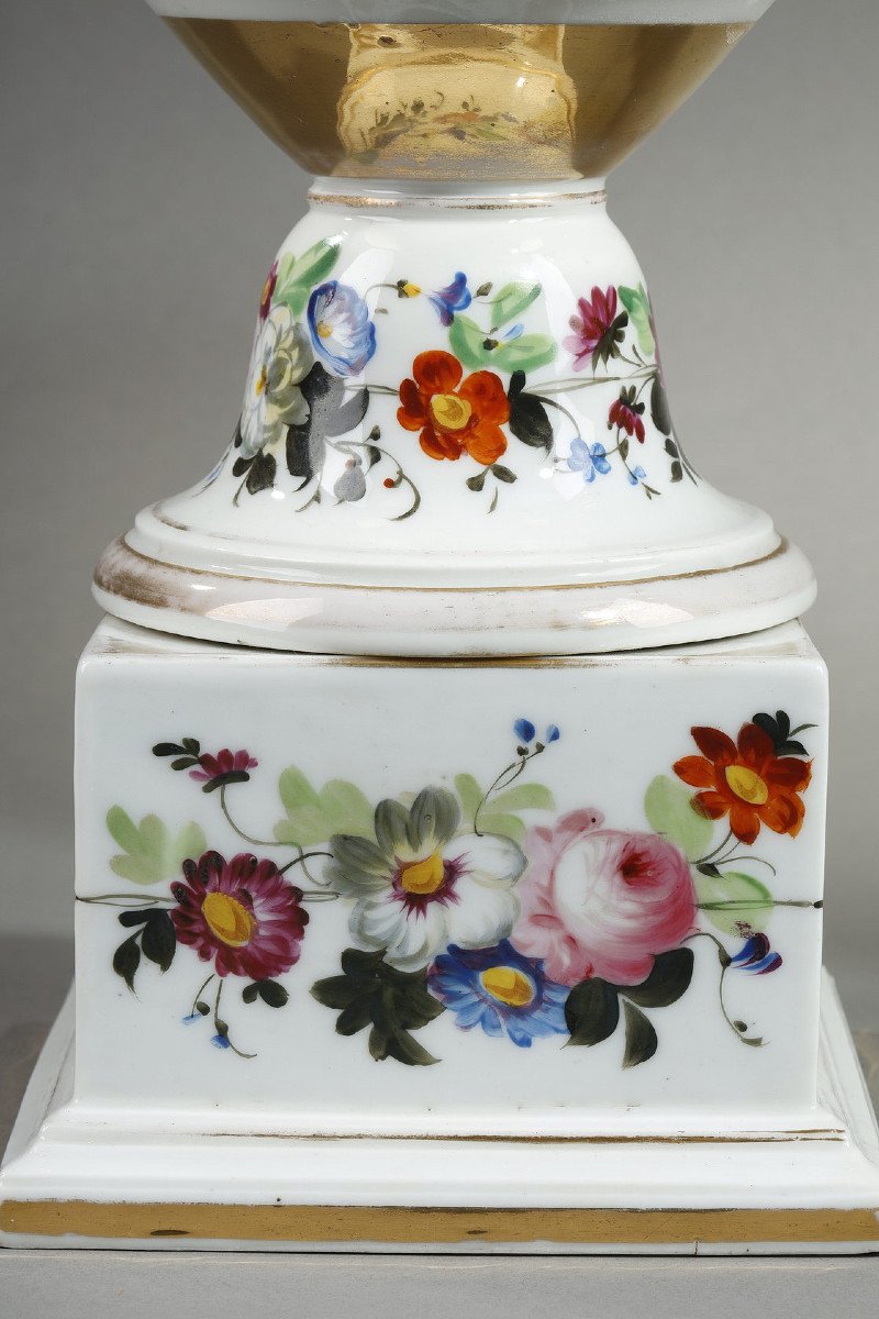 Pair Of Paris Porcelain Vase With Floral Decor-photo-8