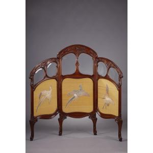 Screen 1900 In Mahogany Signed Felix Bernard