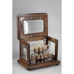 Liquor Cellar In Carved Wood "black Forest" And Crystal, Late 19th Century 