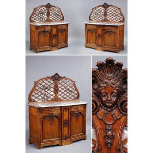 Pair Of Regency Style Molded Oak And Marble Sideboards