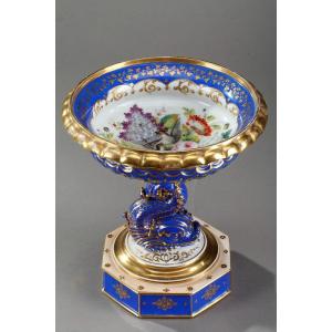 Antique Dolphin Display In Polychrome Porcelain And Gold, 19th Century