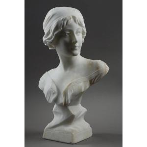 Alabaster Bust Of A Young Woman, Signed Cyprien