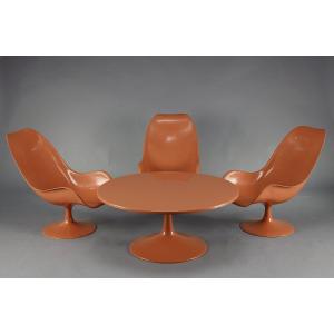 Ensemble De Salon Des Années 1970 : Chaises Tulipes Et Table Basse