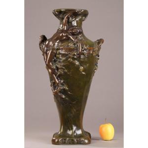 Large Bronze Vase With Two Patinas By Marcel Debut (1865-1933)